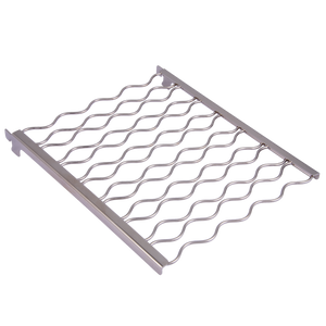 Silver stainless steel grill grate. Perfect for barbecuing. It has a simple, classic design.