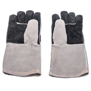 Black leather work gloves with reinforced palms. Durable and protective for various tasks.