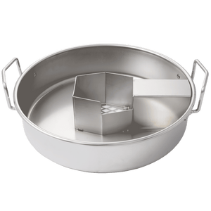 Silver stainless steel grill with a wire rack. It's for outdoor cooking.