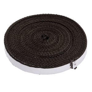 Black adhesive weatherstripping tape. It has a foam core. Used for sealing gaps.