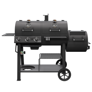 Black Weber propane grill with side table and wheels. Perfect for outdoor cooking.