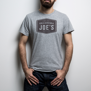 Gray t-shirt on a man. Casual style. Simple, everyday wear.