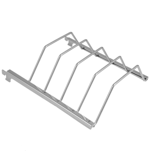 Silver stainless steel grill rack. Designed for outdoor cooking. Features multiple bars.