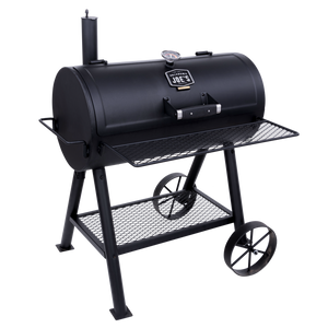 Black Weber Genesis gas grill with stainless steel accents. It has two burners and side shelves.