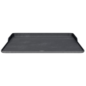 Black Weber gas grill with stainless steel accents. It has a lid and side burner.