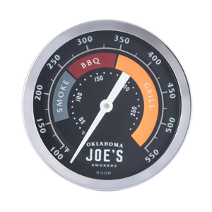Silver Weber thermometer with black face and red/black markings.