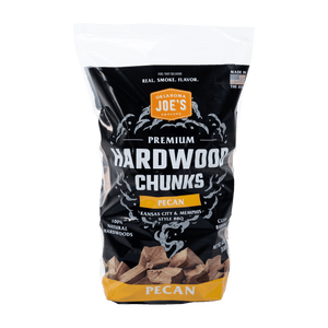 Dark brown wood chunks. Kingsford brand. For smoking. Bag shows a rustic design.