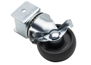 Swivel caster wheel with metal bracket and brake, black rubber wheel, ideal for furniture or carts.