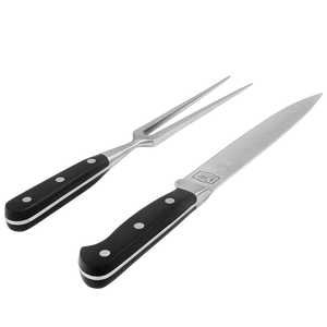 Black-handled grilling fork. Stainless steel blades. Ideal for turning meat.