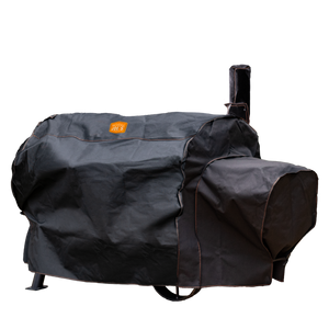 Black grill cover. Heavy-duty, waterproof material. Protects outdoor grills from weather.
