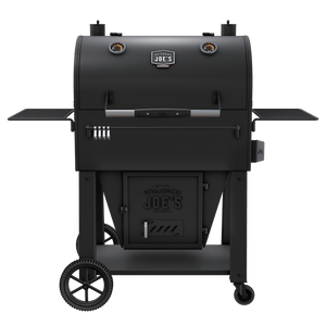 Black Weber propane grill with side burner and cart. Stainless steel construction.