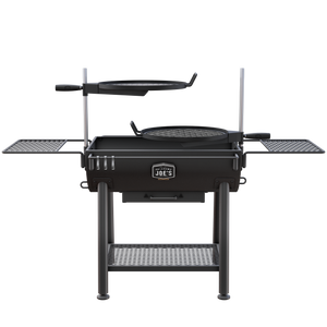 Black Weber propane grill with stainless steel accents. It has a cart and side shelves.