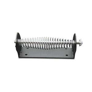 Metal soldering iron holder with a coiled spring and sturdy black base for safe tool storage.