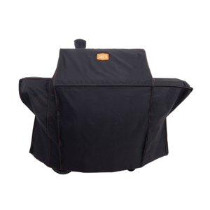 Black grill cover with red trim. Protective cover for outdoor grills.