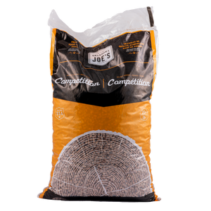 Black bag of charcoal briquettes. The brand is Weber. It's a 10lb bag.