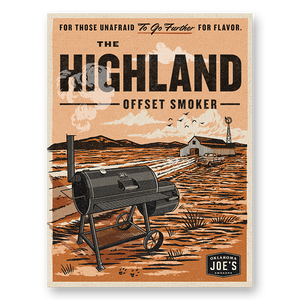 Black Oklahoma Joe's smoker on wheels. It has a lid and chimney.