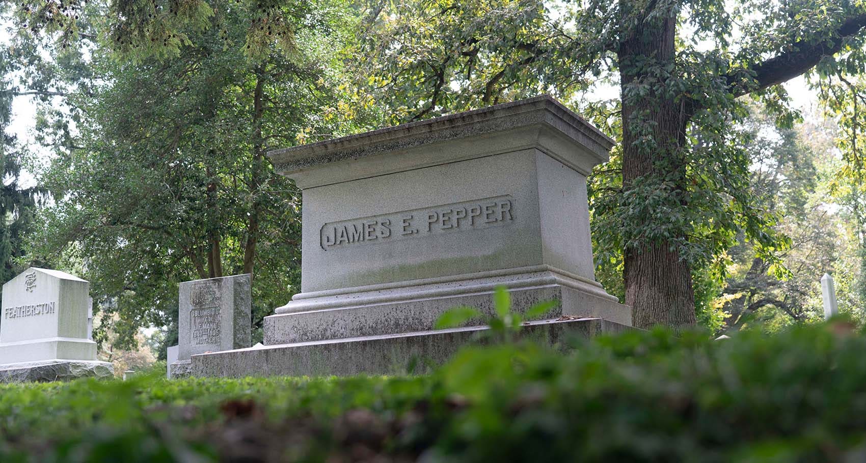 Grave of James E. Pepper, aka Colonel Pepper, the founder of the Old Pepper Distillery